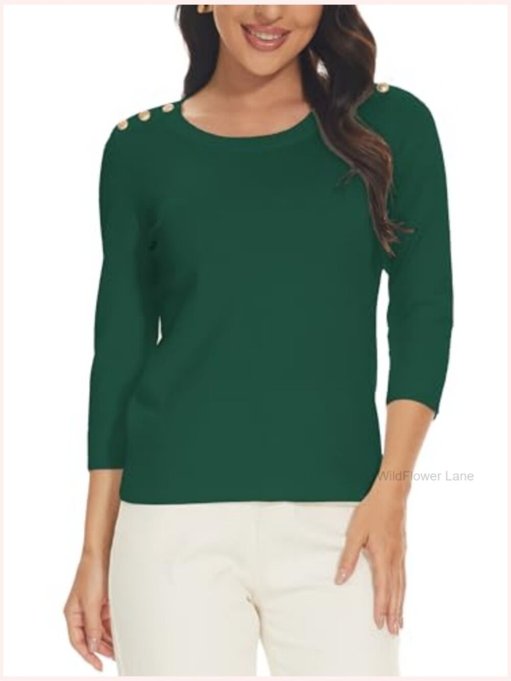 Women's 3/4 Sleeve Crew Neck Pullover Sweater Lightweight Knit Top - Picture 5 of 6